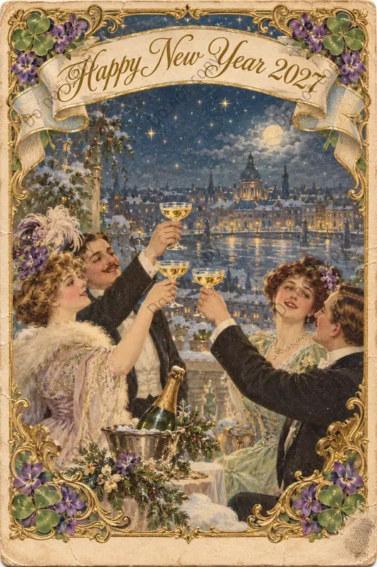 New Year Greeting Postcard Art