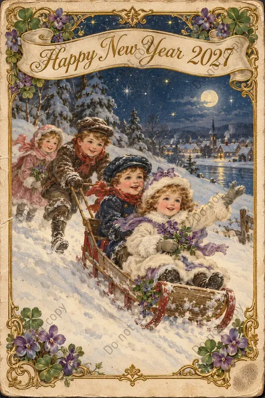 New Year Greeting Postcard Art