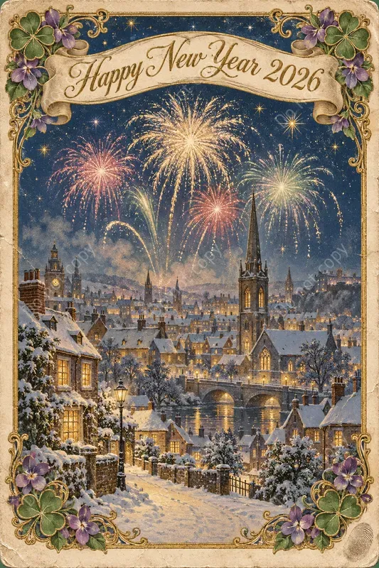 New Year Greeting Postcard Art