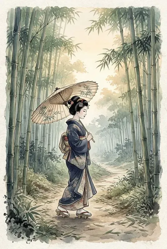 Nihonga Style Scenic Ink Art