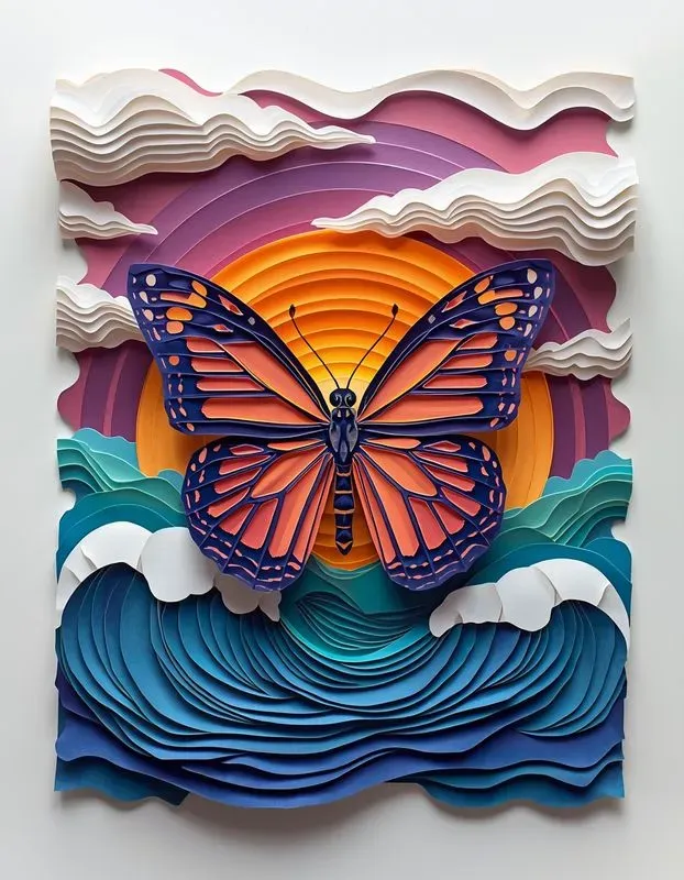 3D Layered Paper Cut Art Style
