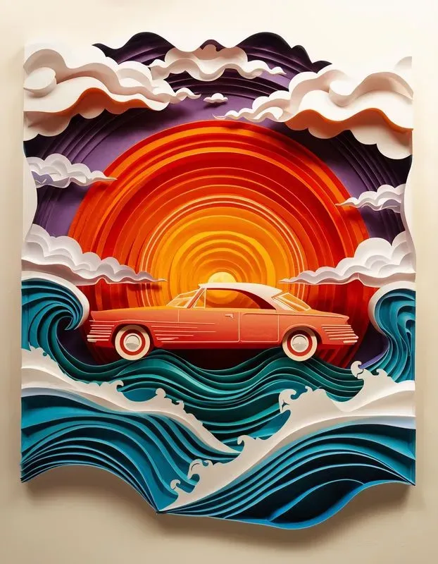 3D Layered Paper Cut Art Style