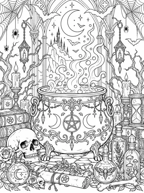 Creepy Halloween Adult Coloring Pages