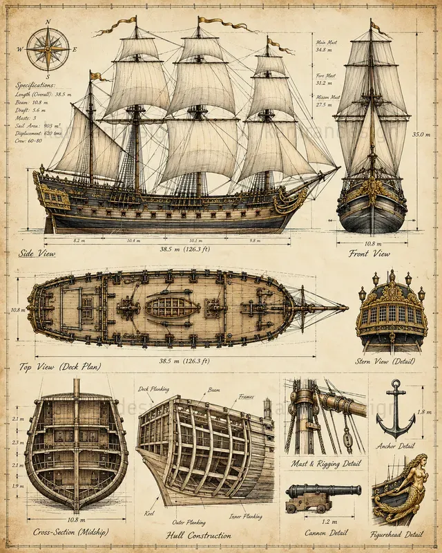 Vintage Technical Blueprint Art