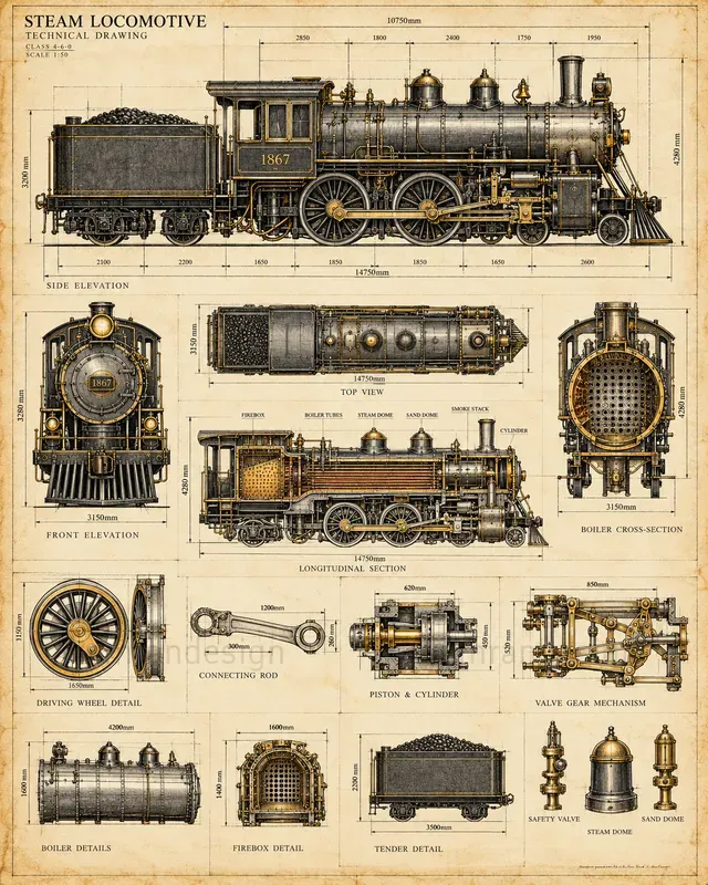 Vintage Technical Blueprint Art