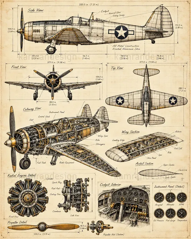Vintage Technical Blueprint Art