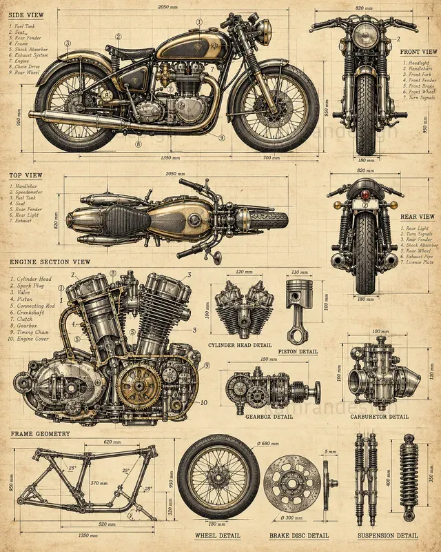 Vintage Technical Blueprint Art