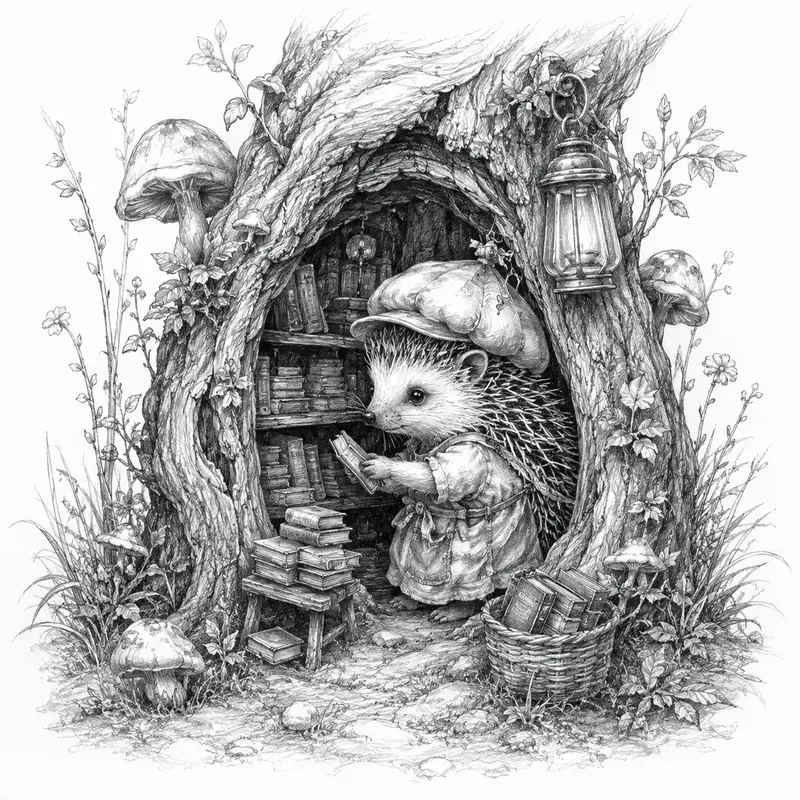 Whimsical Forest Gnome Sketch Art Magic