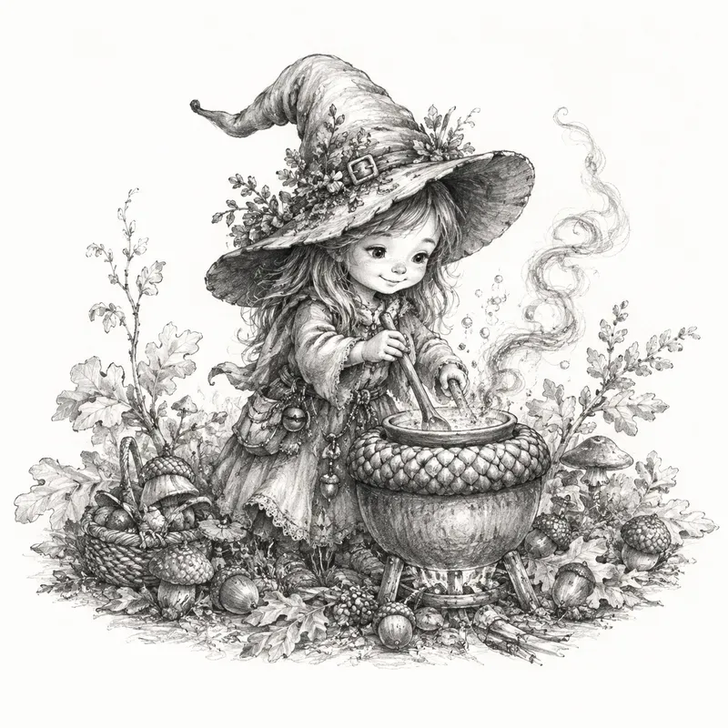 Whimsical Forest Gnome Sketch Art Magic
