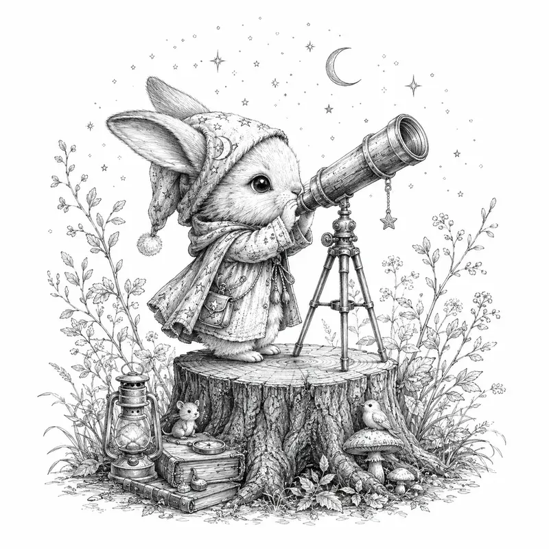 Whimsical Forest Gnome Sketch Art Magic