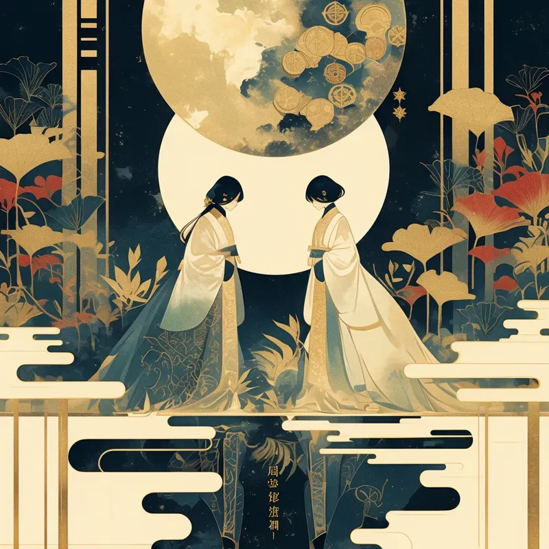 Chinese Deco Moonlit Scenes