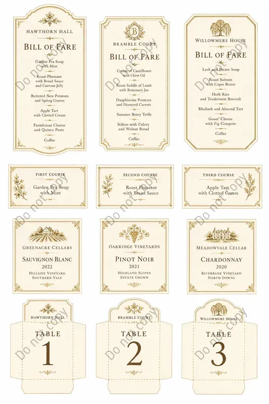 Bill Of Fare Card Sheets