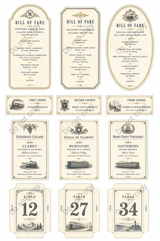 Bill Of Fare Card Sheets