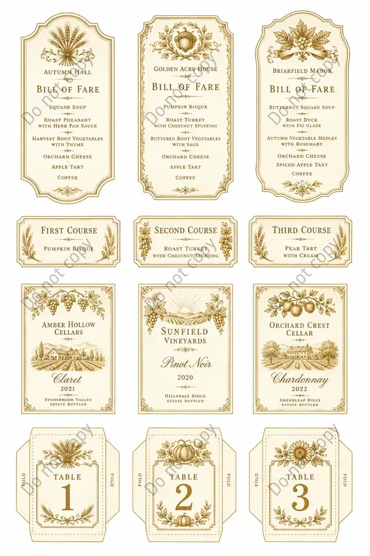 Bill Of Fare Card Sheets