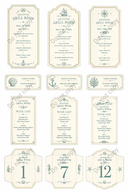Bill Of Fare Card Sheets