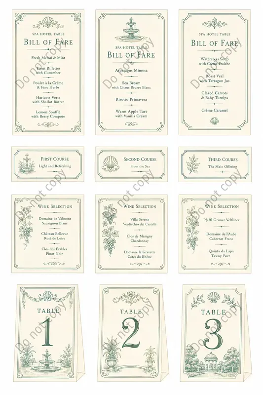 Bill Of Fare Card Sheets