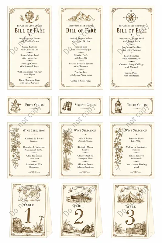 Bill Of Fare Card Sheets