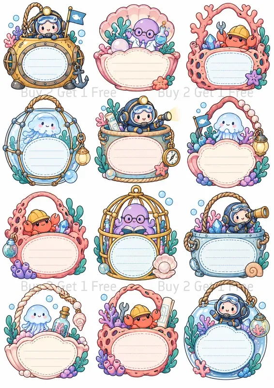 Kawaii Basket Memo Clipart Sheets