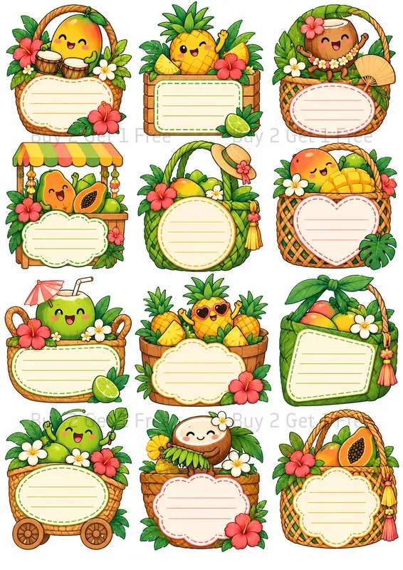 Kawaii Basket Memo Clipart Sheets