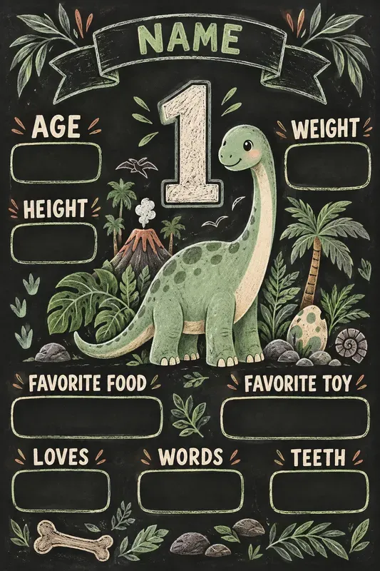 Dinosaur 1st Birthday Milestone Posters