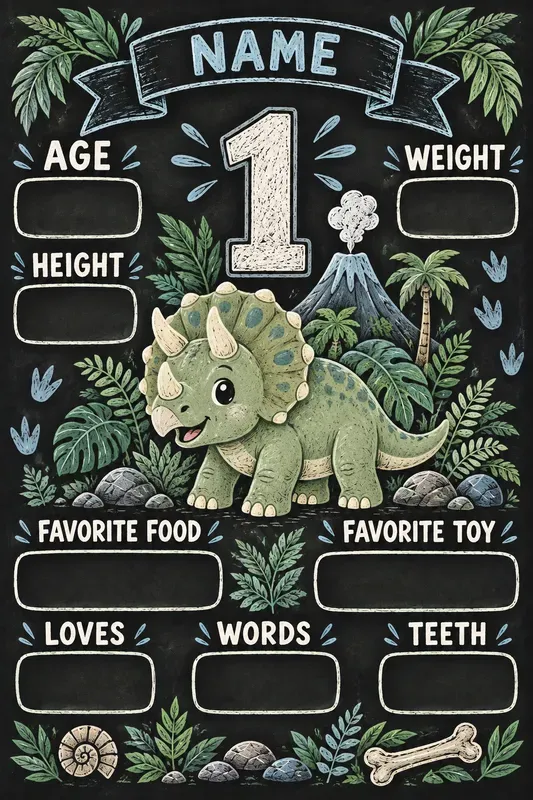 Dinosaur 1st Birthday Milestone Posters