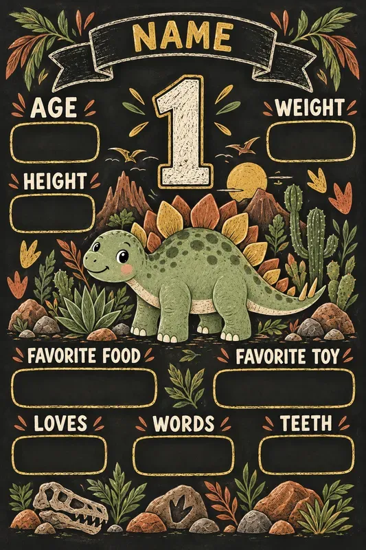 Dinosaur 1st Birthday Milestone Posters