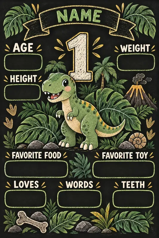Dinosaur 1st Birthday Milestone Posters