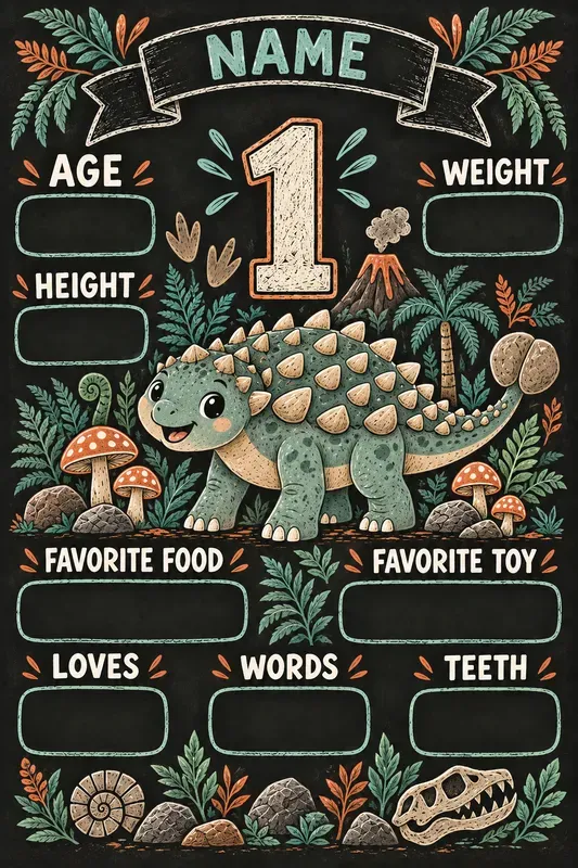 Dinosaur 1st Birthday Milestone Posters