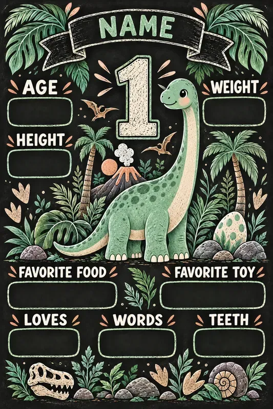 Dinosaur 1st Birthday Milestone Posters