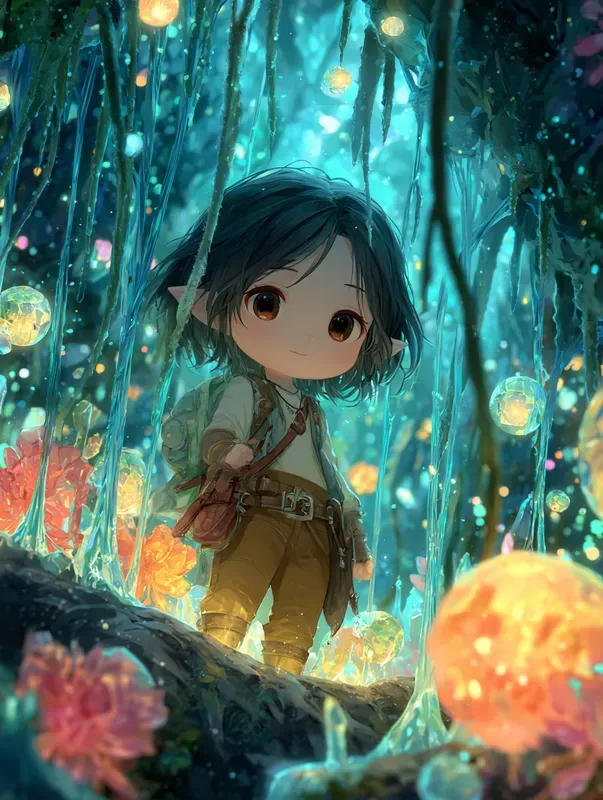 Chibi Elf Explorers In Fantasy Forests