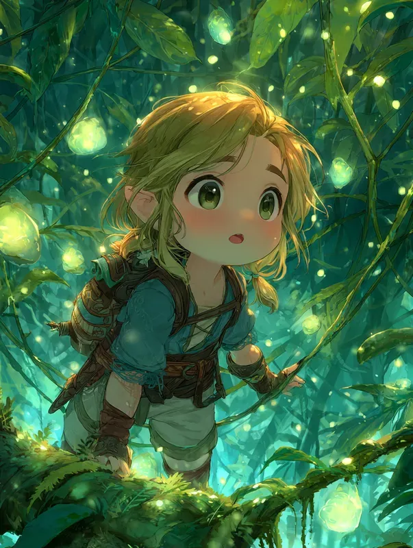 Chibi Elf Explorers In Fantasy Forests