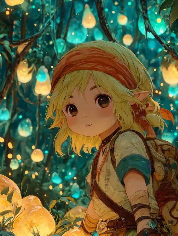 Chibi Elf Explorers In Fantasy Forests