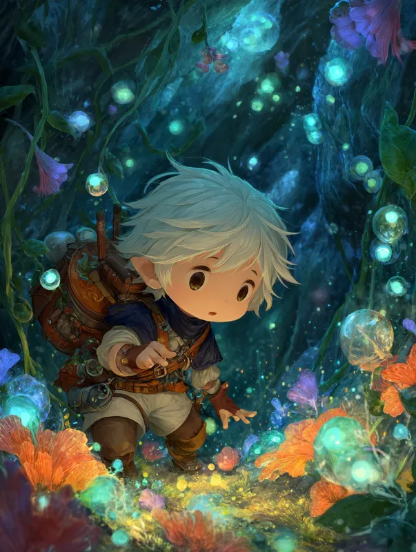 Chibi Elf Explorers In Fantasy Forests