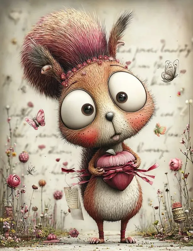 Whimsical Valentine Animals Mixed Media