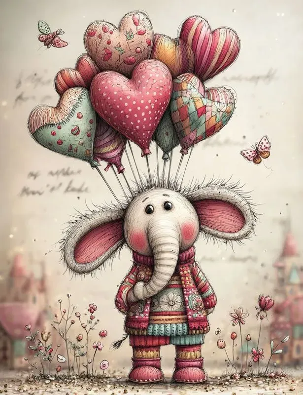 Whimsical Valentine Animals Mixed Media