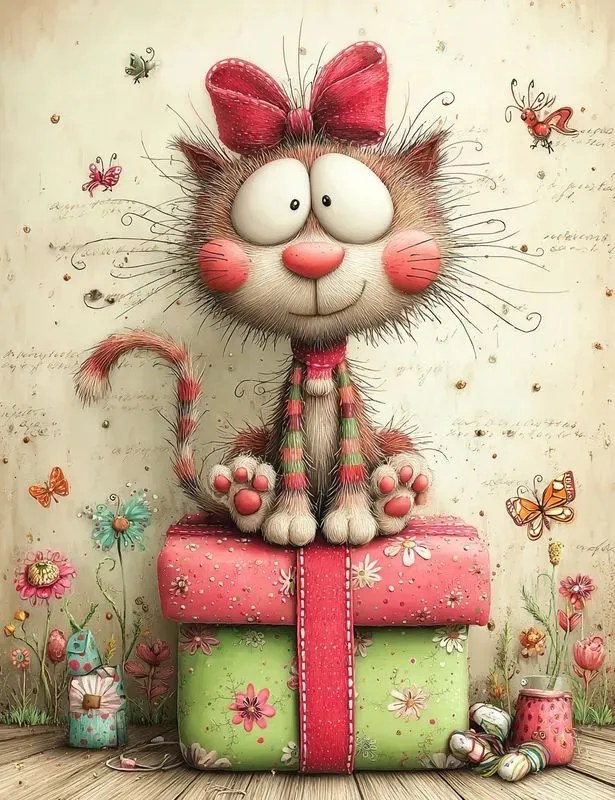 Whimsical Valentine Animals Mixed Media