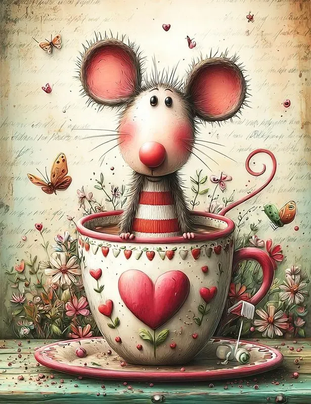 Whimsical Valentine Animals Mixed Media