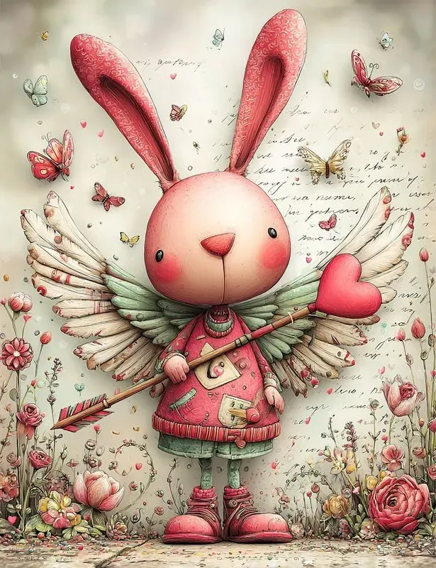 Whimsical Valentine Animals Mixed Media