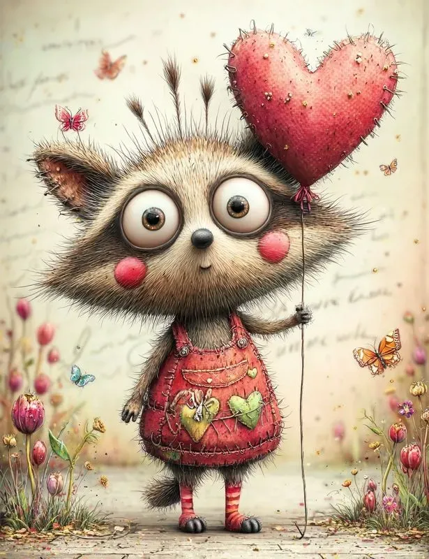 Whimsical Valentine Animals Mixed Media