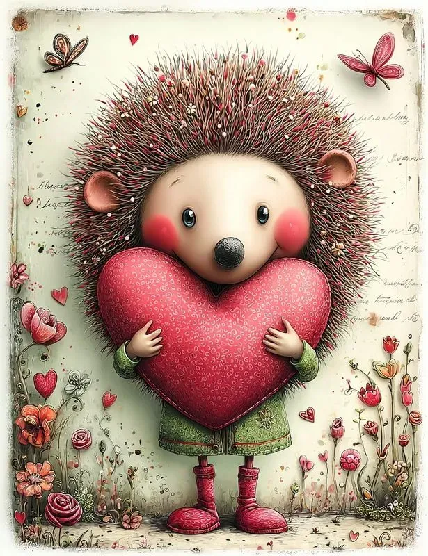 Whimsical Valentine Animals Mixed Media