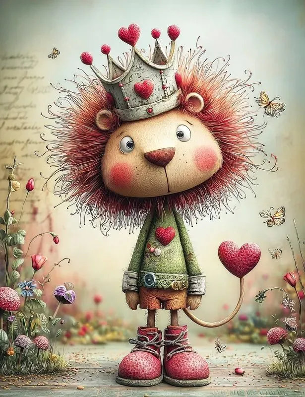 Whimsical Valentine Animals Mixed Media