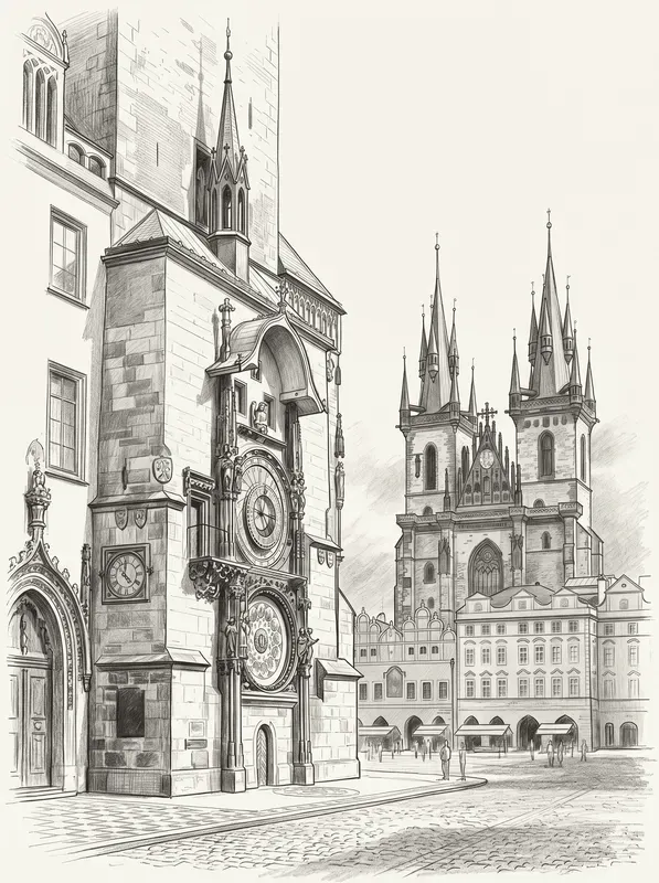 Vintage Landmark City Pencil Sketches