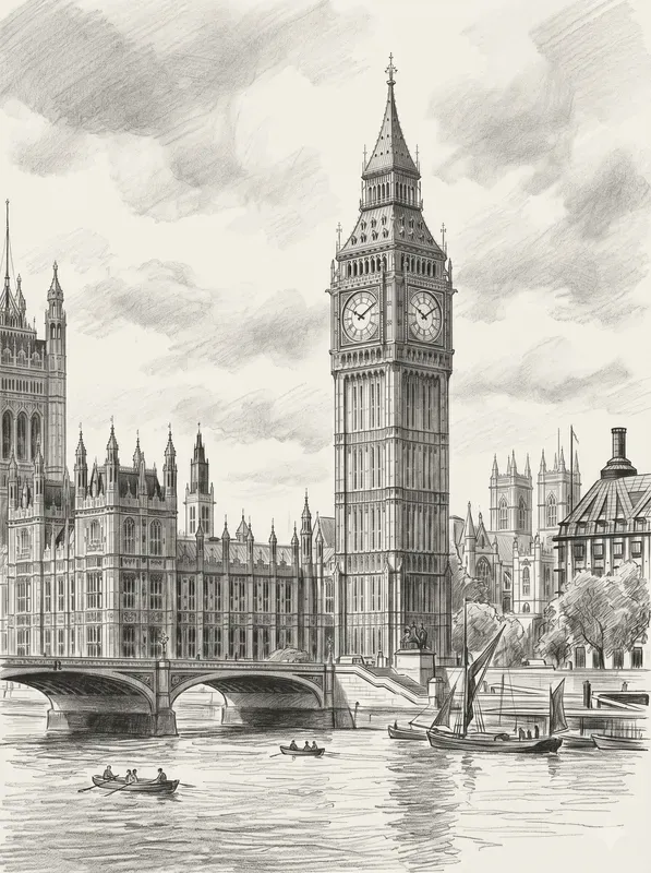 Vintage Landmark City Pencil Sketches
