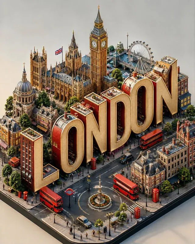 3D Isometric City Typography Art