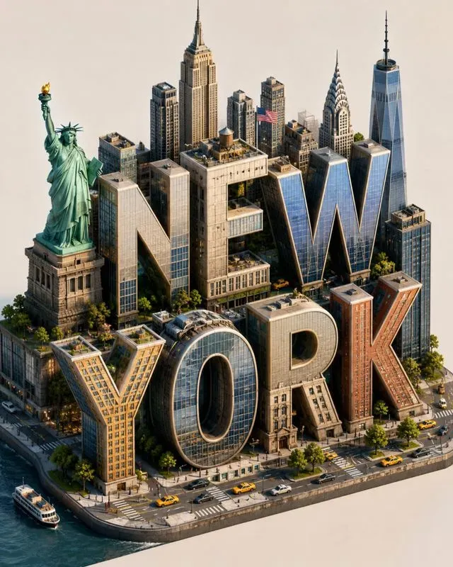 3D Isometric City Typography Art