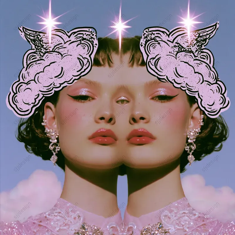 Pink Celestial Collage Portraits