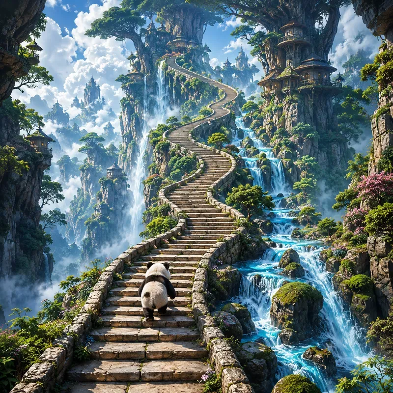 Cute Animals On Magical Stairways