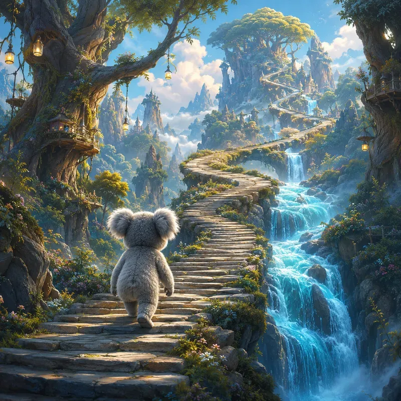 Cute Animals On Magical Stairways