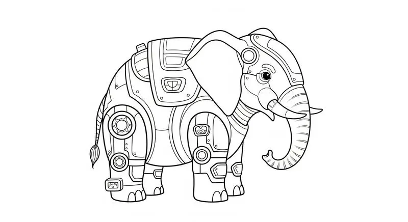 Cyborg Animal Coloring Book Line Art