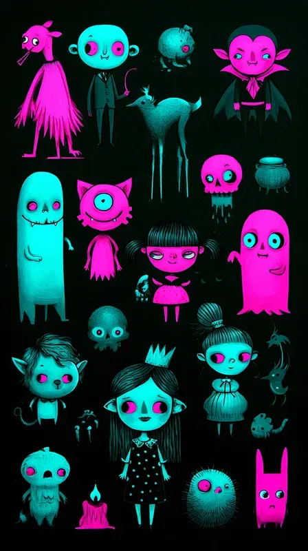 Neon Spookycute Halloween Illustrations